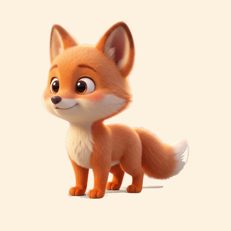 Mila, a fluffy orange fox kit with a white-tipped tail